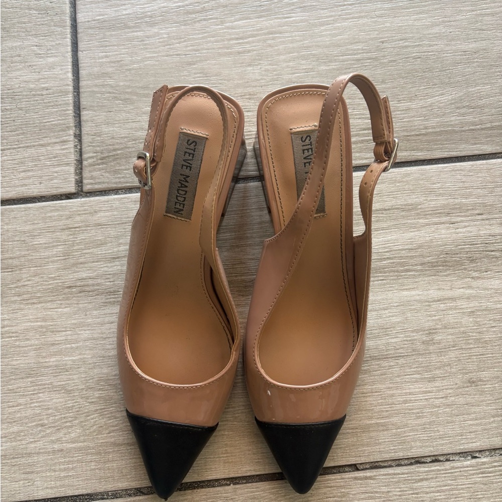 Steve Madden Black and Tan Slingback Heels